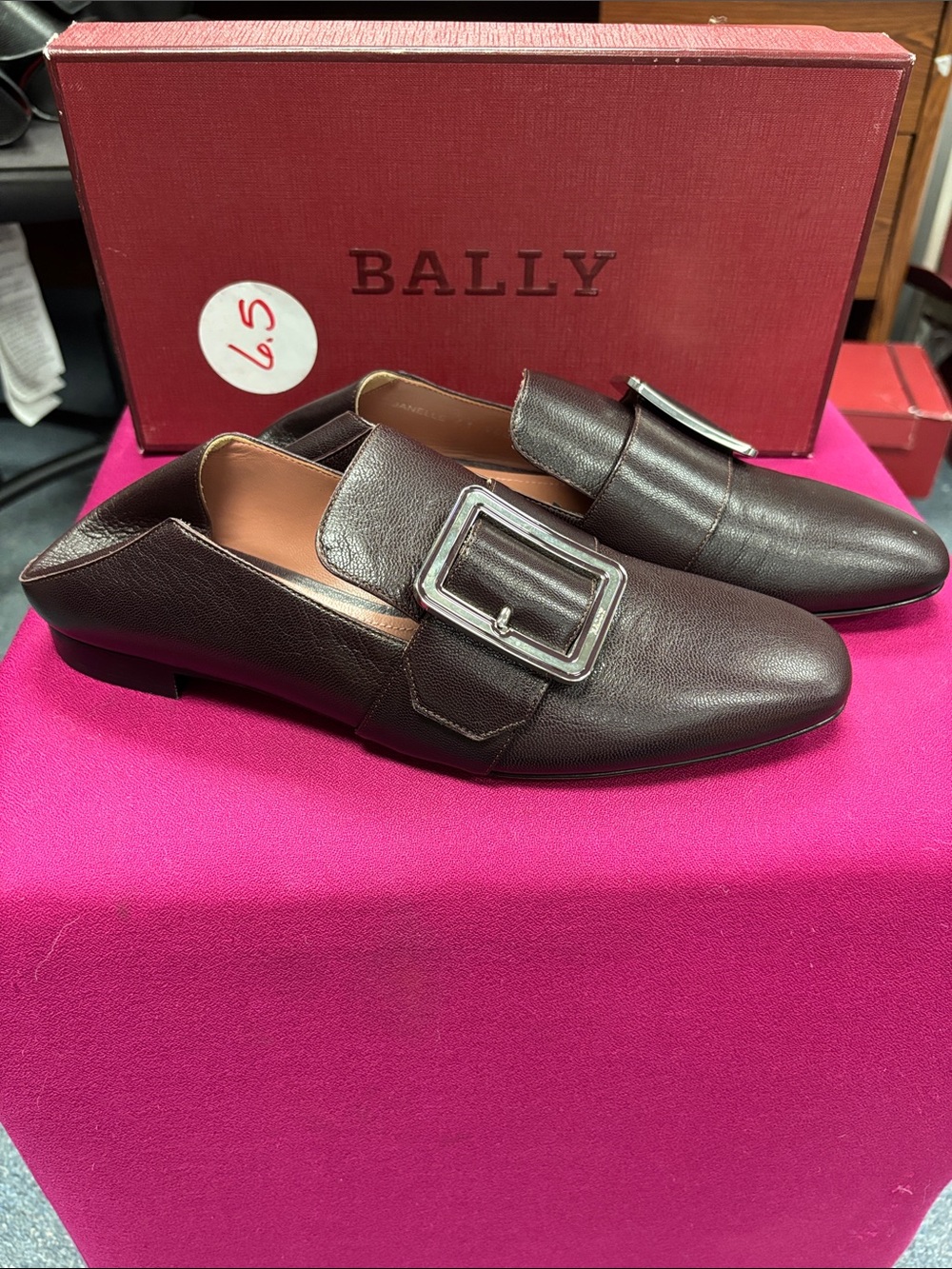 Bally Women’s Brown Leather Buckle Slip-On Loafers